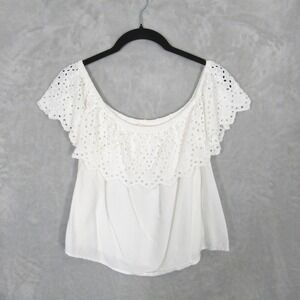 Sim & Sam Top Large Womens White Eyelet Lace Off Shoulder Ruffle Blouse